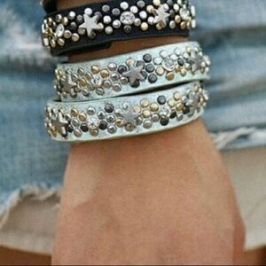 Star Wrap Bracelet Leather Bracelet Snap Bracelet Silver Mint OS